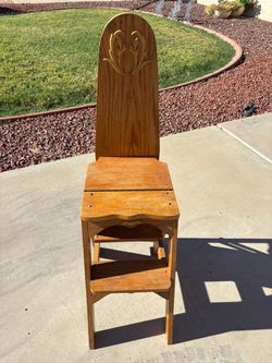 Vintage Oak Convertible Library Step Stool Chair