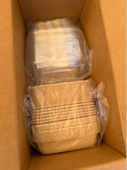 NEW - 50 compostable Bowls with Lids, Large Kraft Square Paper Salad Bowls, Disposable Meal Prep Food Containers w/Lid, Microwave Serving Bowls Spillp