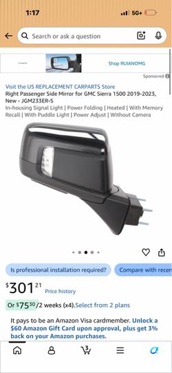 GMC Sierra 1500 left driver Side Mirror 2019-2023