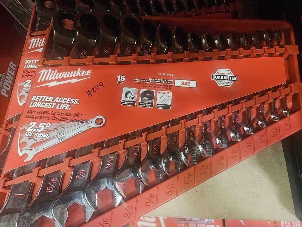 Milwaukee 15pc Sae Ratcheting Combination Wrench Set