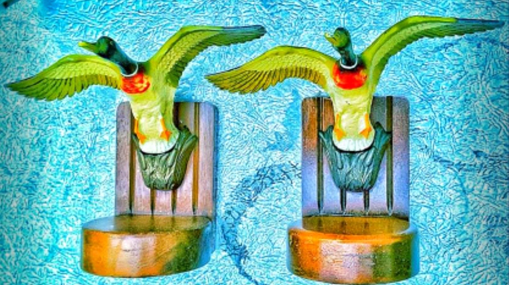 Art deco habitant furniture go with mallard duck vintage bookends for cottage or cabin