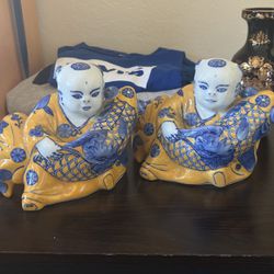 Buddha - Koi Fish Ceramic/Porcelain Figurine - Vintage