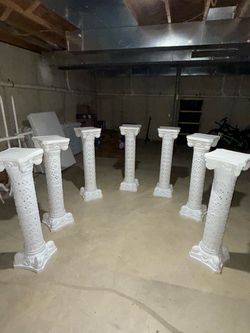 Set of 7 White Decorative Roman Columns