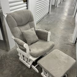 One Person Grey Cushion Rocking Chair Recliner in White Three Piece Set