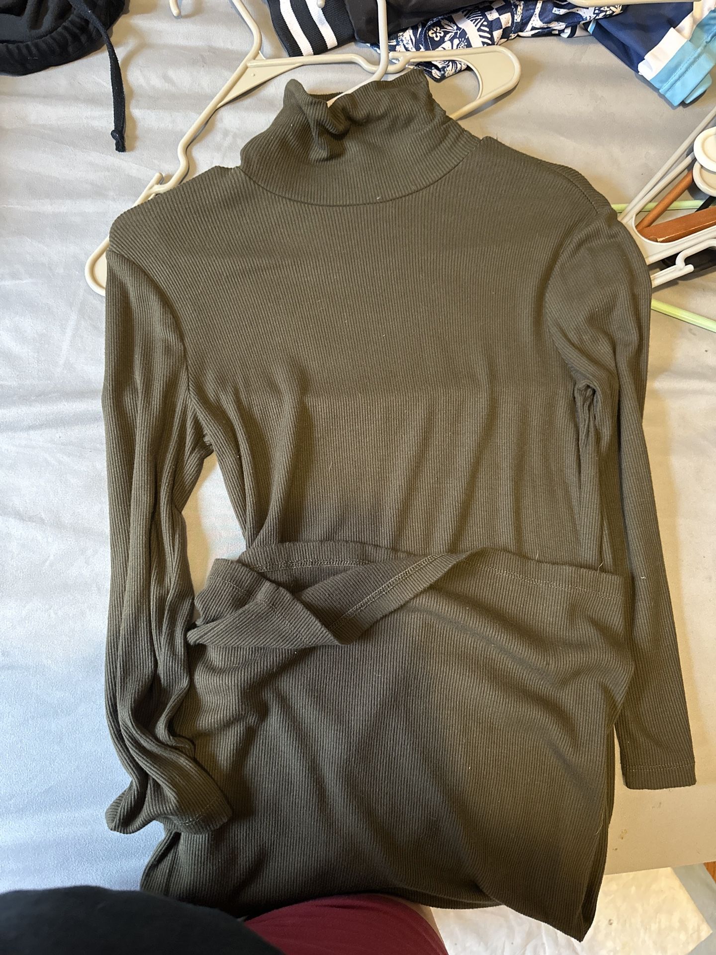 Olive Green Long Turtle Neck Dress