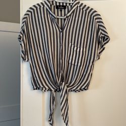 Lulu's Navy and White Striped Button-Up Blouse