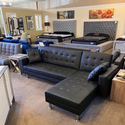 Black Leather Sectional 🔥BIG SALE🔥Everything is 50% OFF🔥