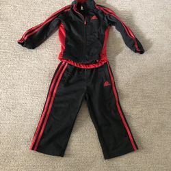 EUC 2T 2PC Unisex Red & Black Adidas Track SuitSet Outfit  