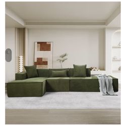 Modern/minimalist Green Modular L-Shaped Sofa/couch - 130" Left-Facing