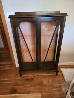 Antique Glass And Wood Hutch