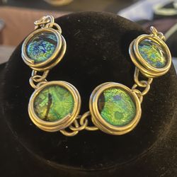 Vintage Abalone Shell Silver Toned Bracelet 7 Inch 