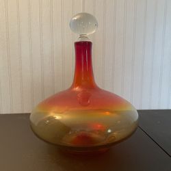 Blenko Tangerine Blow Glass Decanter 