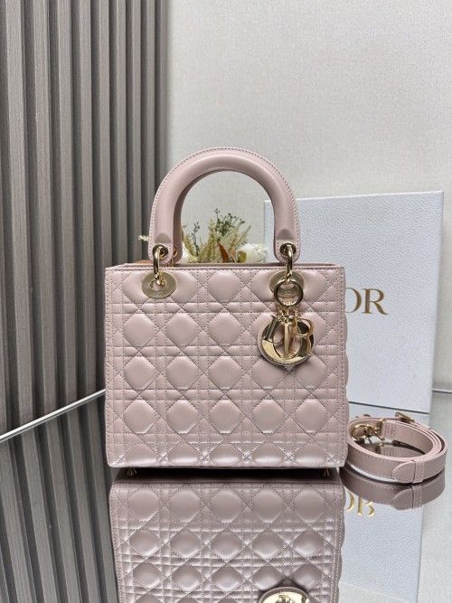 Dior Lady Cannage Shoulder Hand bag Leather Pink...