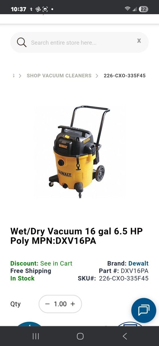 Dewalt Stealthsonic Wet Dry Vac. 16gal
