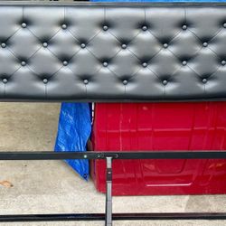 Black metal & leather Full / double bed frame with headboard