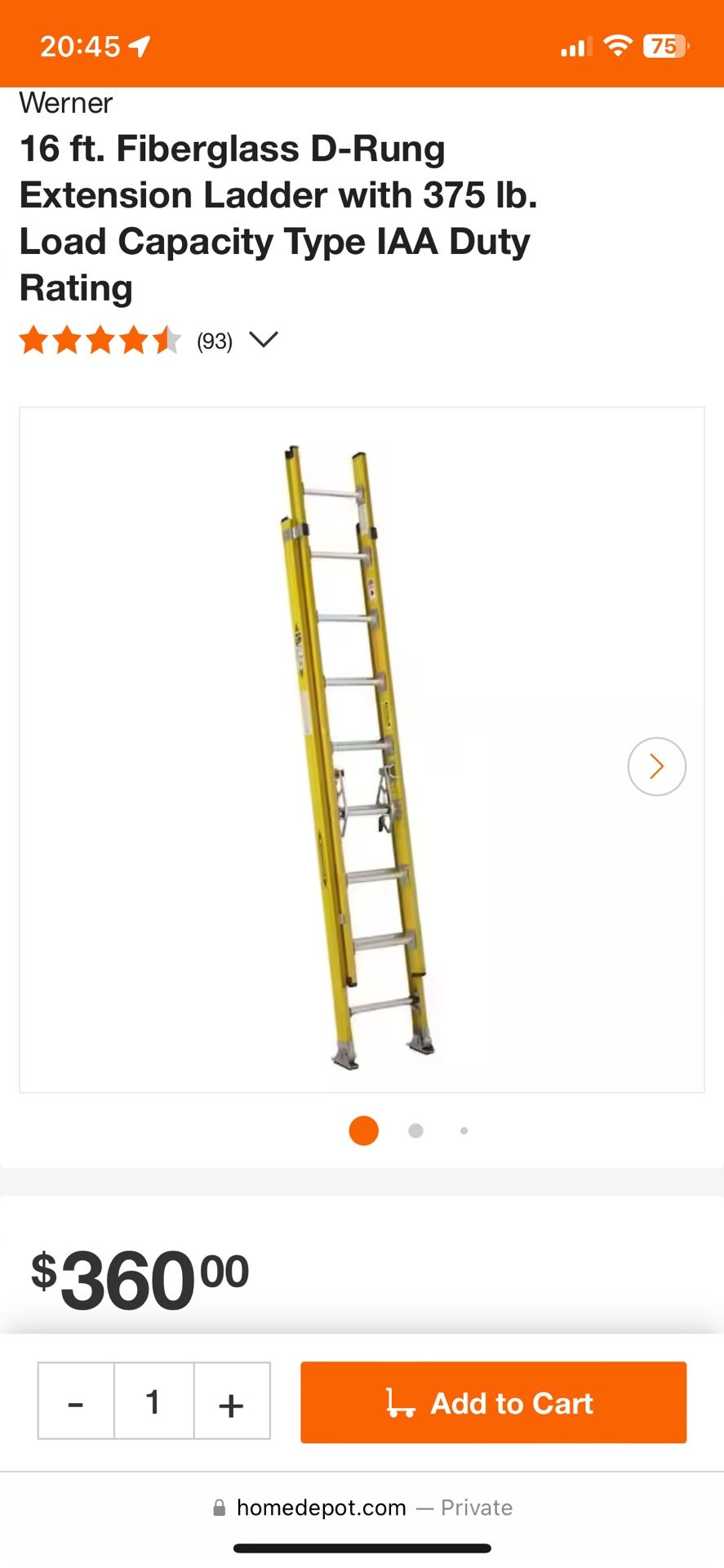 16f Fiber Glass Extention Ladder 