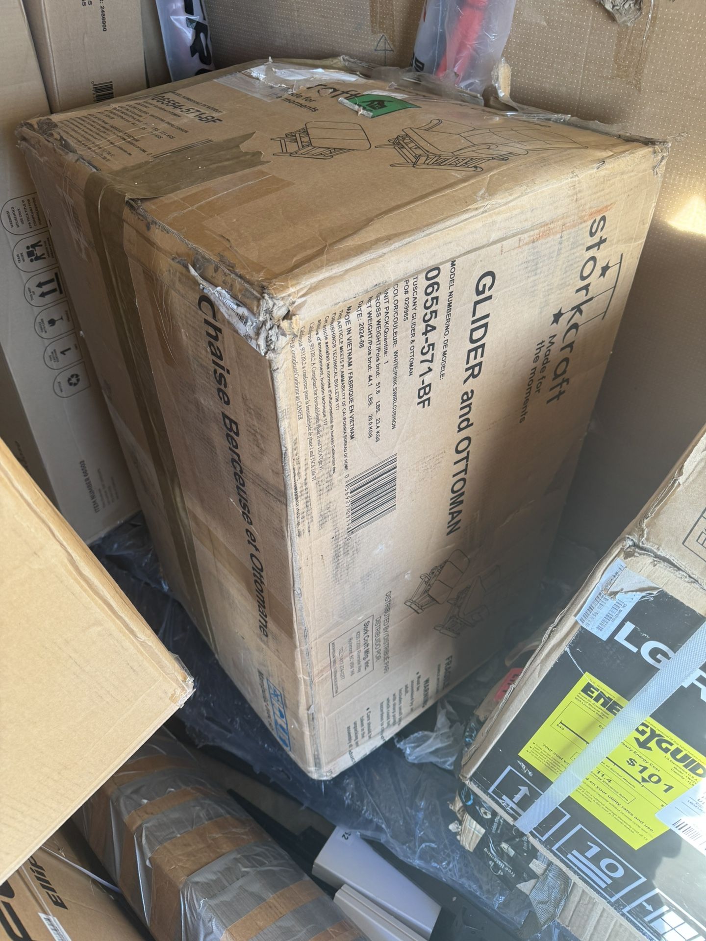 Tuscany White with Pink Swirl Cushion Glider and Ottoman Set