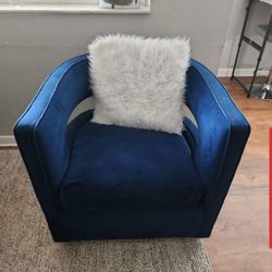 Blue Suede Chair Armchair With Swivel