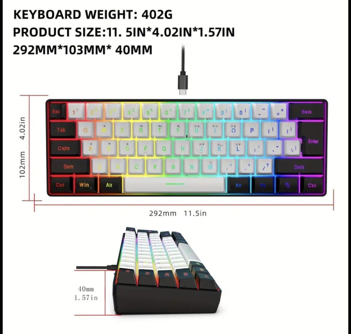 Snpurdiri Wired Gaming Keyboard, RGB Backlight, Mini Small Size, Convenient To Carry, 61-Key Keyboard, Suitable For PC/Mac for Christmas gift Xmas