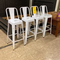 29” Bar Stools Set Of 4 Metal White