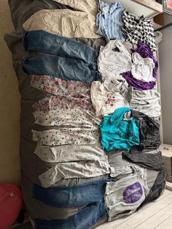 Girls fall/winter clothes size 7/8. Some have light stains. Very tiny hole on gray shirt & dress see pics
