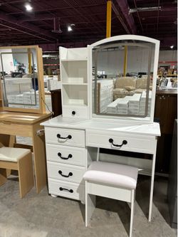 Modern Vanity Desk with LED Lighting & Charging Station
