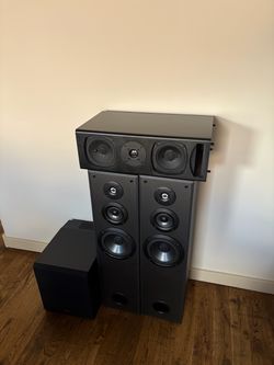 Home Theater Front Stage – Definitive Tech CLR-2002 Center + Sony Towers + Sony Sub