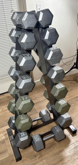 Set Of Set Of Cast Iron Hex Dumbbells From 15s to 50s Pounders ( Total: 520 lbs. ) [  NO RACK INCLUDED - yes you can Buy It $