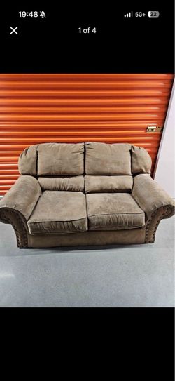 Brown Microfiber Loveseat with Nailhead Trim