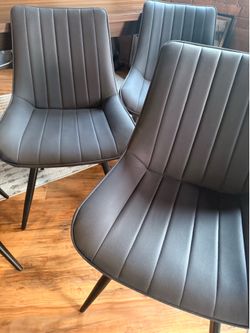 Set of 4 Grey Upholstered Fabric Dining Chairs