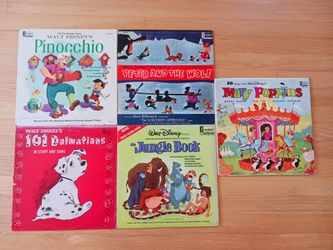 5 Vintage Walt Disney 12" Vinyl LP Records, original songs from the movie soundtrack.