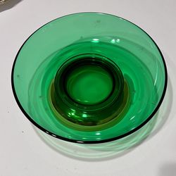 Green Depression Glass Bowl with Metal Pedestal