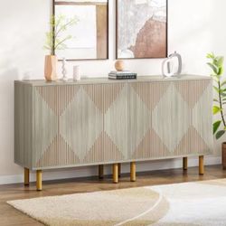 Ahlivia Grey Wood 59 in. Sideboard Buffet Storage Cabinet with 4-Doors