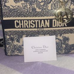 Authentic Dior: Medium Lady D-Lite Bag, Canvas Blue Toile de Jouy Embroider