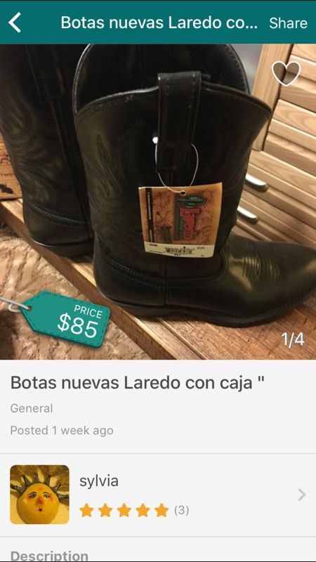 Botas negras size 9 marca Laredo en caja