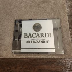 VINTAGE RARE Bacardi Silver Rum Advertising Store Bar Mirror Sign 24" BY 28"