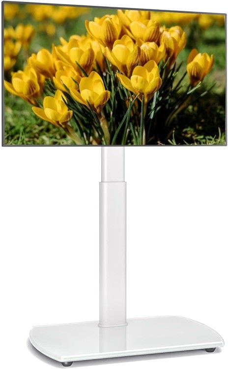 TV Floor Stand with Swivel Mount, Universal for 32 65 Inch LCD LED Flat Screens, White Height Adjustable Space Saving Corner TV Stand