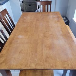 Table, 4 Chairs & Matching Bench