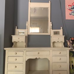 White Antique Vanity Mirror Dresser