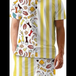 Men's 2 Piece Summer Outfits Hawaiian Print Short Sleeve Summer Shirt and Shorts Set