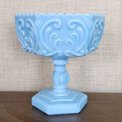 Vintage RARE Imperial Glass Atterbury Scroll Milk Glass Pedestal Compote