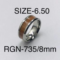 Stainless Steel Woodgrain Strip Ring Band: Size-6.50/RGN-735