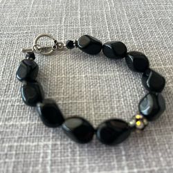 Swarovski Vintage Black Beaded Bracelet - Sterling Silver Toggle