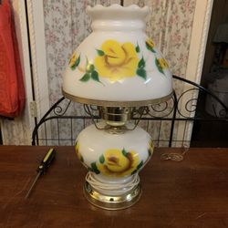 Antique Hand painted Hurricane Lamp