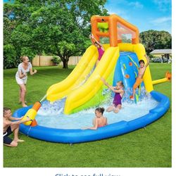 Bestway H2OGO Mount Splashmore Kids Inflatable Outdoor Backyard Water Slide Splash Park with Climbing Wall, Slide, Splash Zone, and Spray Blaster