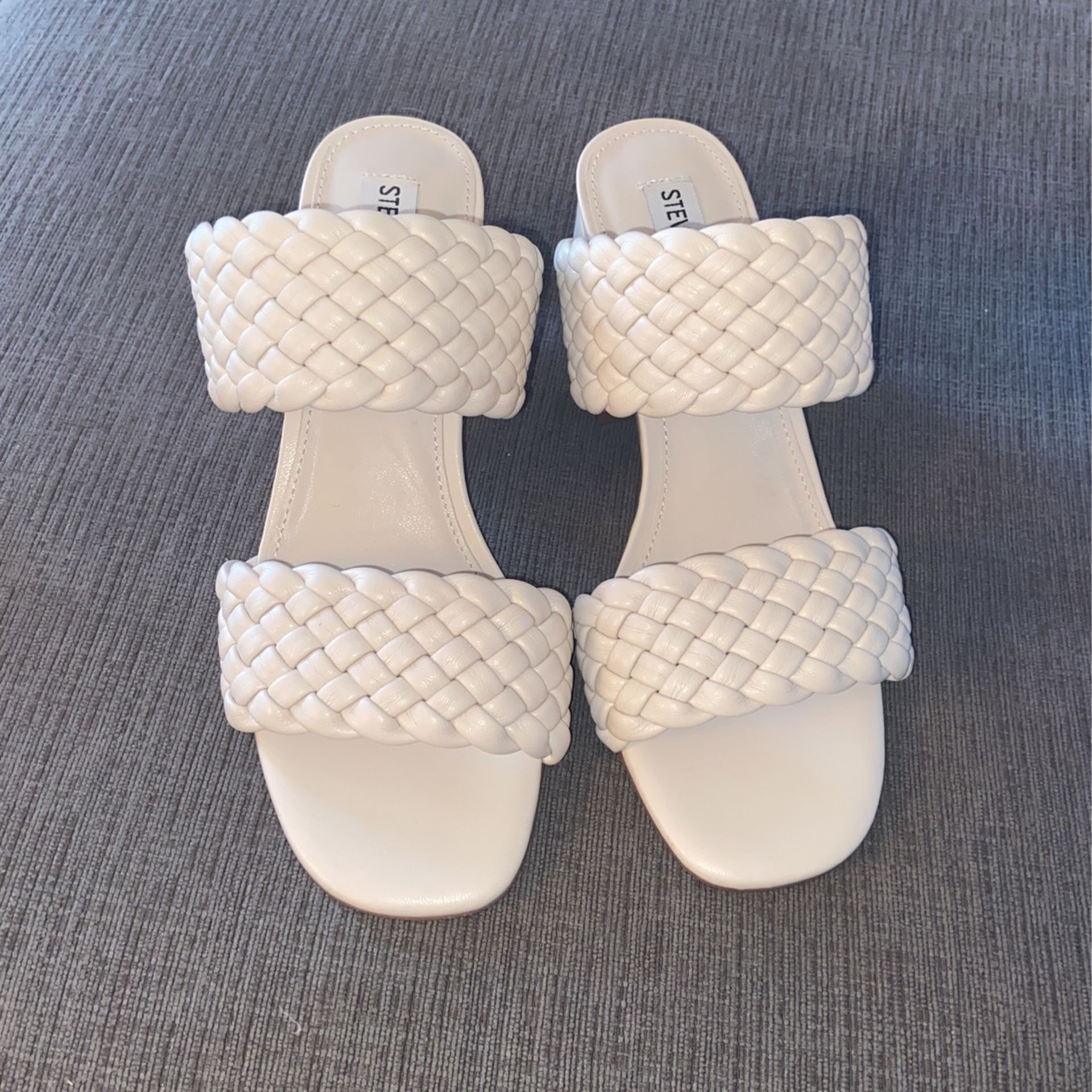 Steve Madden Daphnee Braided Block Heel Sandal Bone White Size 7