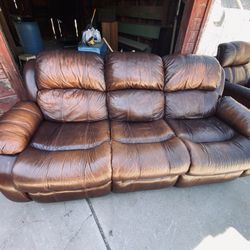 Brown Leather Sofa w/ Matching Recliner 