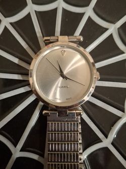 Silver  And Chrome Dress Watch With Diamond 