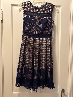 Aqua- NWT, Navy Blue Lace Overlay Cocktail Dress