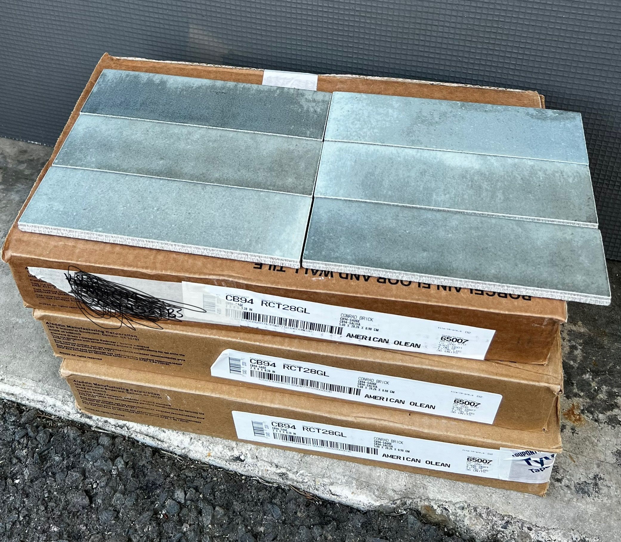 Tile 6 Packs, Size 2x8. Gray Gloss. Total 24 Sf